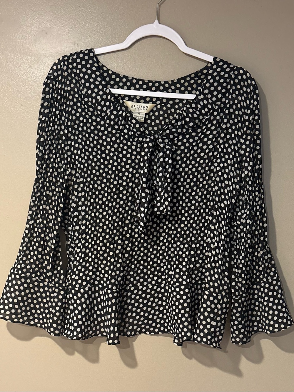 vintage 90s peplum polkadot sheer pleated ruffle bow tie blouse